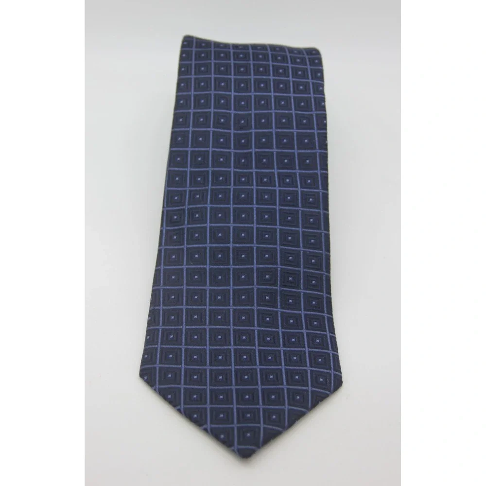 Brooks Brothers Makers Silk Tie Mens Blue Geometric Square USA Old Money Classic